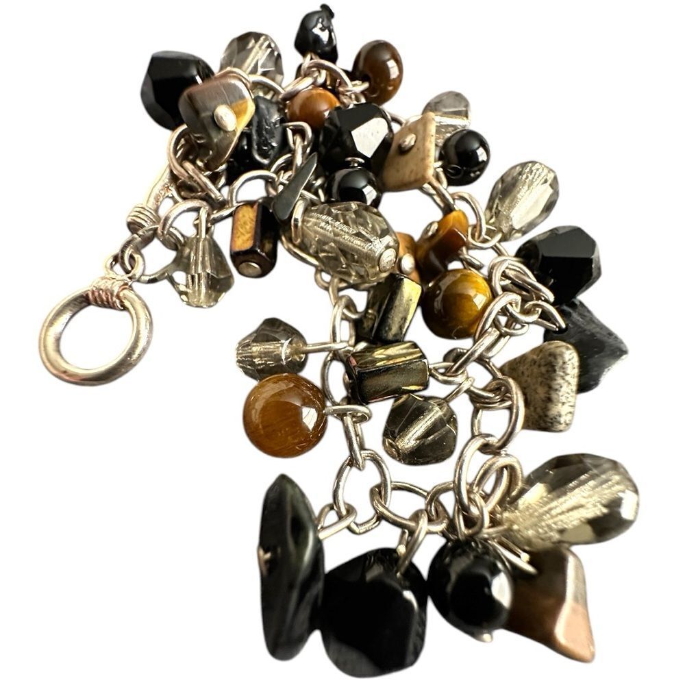 Sterling Silver Charm Bracelet with Genuine Gemstones - Unique Handmade Piece - Picture 3 of 17